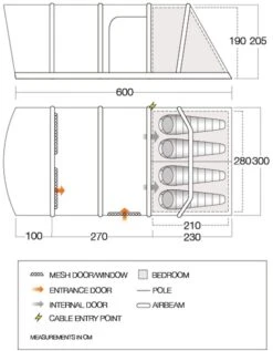 Vango Aether Air 450XL Opblaasbare Tent - 4 Persoons -Buitenuitrusting 1900 1514 aether air 450xl floorplan 01